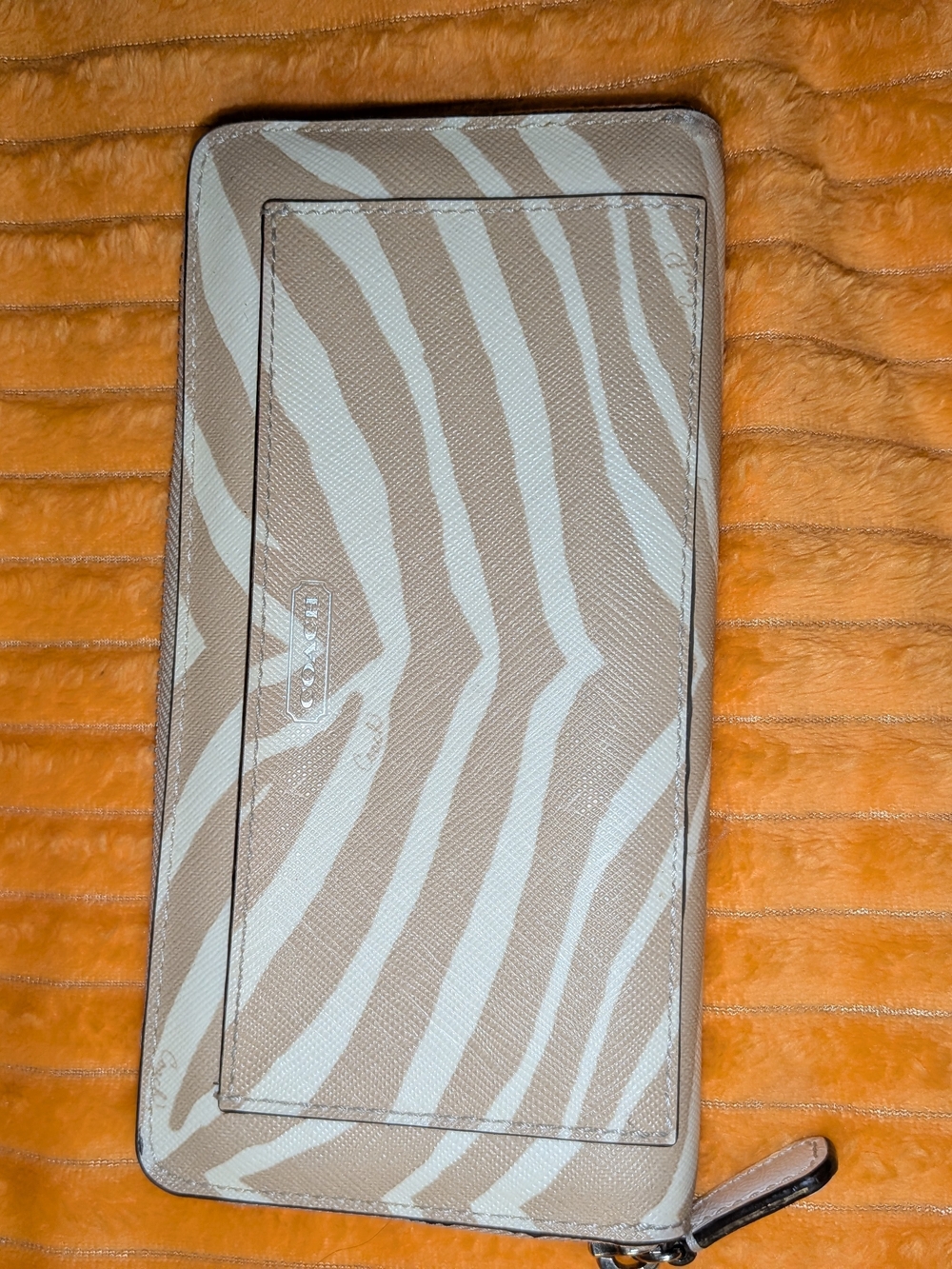 Coach Zebra Print Zip Around Wallet in Beige and Cream - Picture 4 of 15